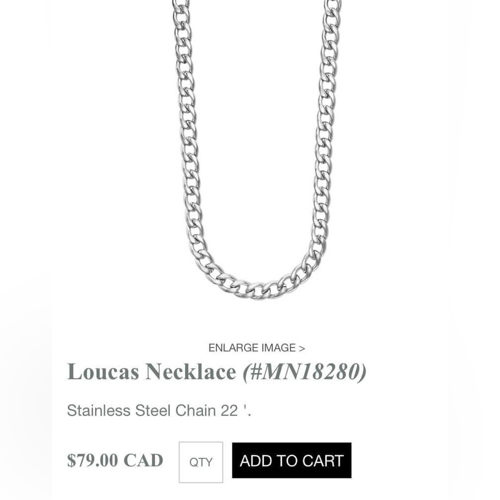 New Tocara Men Loucas 22” Unisex Chain Necklace Stainless
